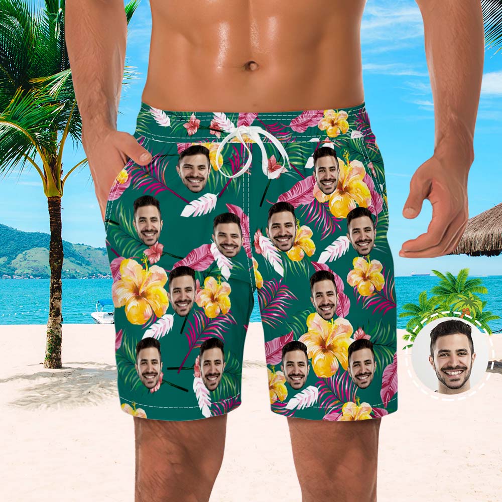 Men's Custom Face Beach Trunks All Over Print Photo Shorts Colored Feathers	 - MyFaceBoxerUK