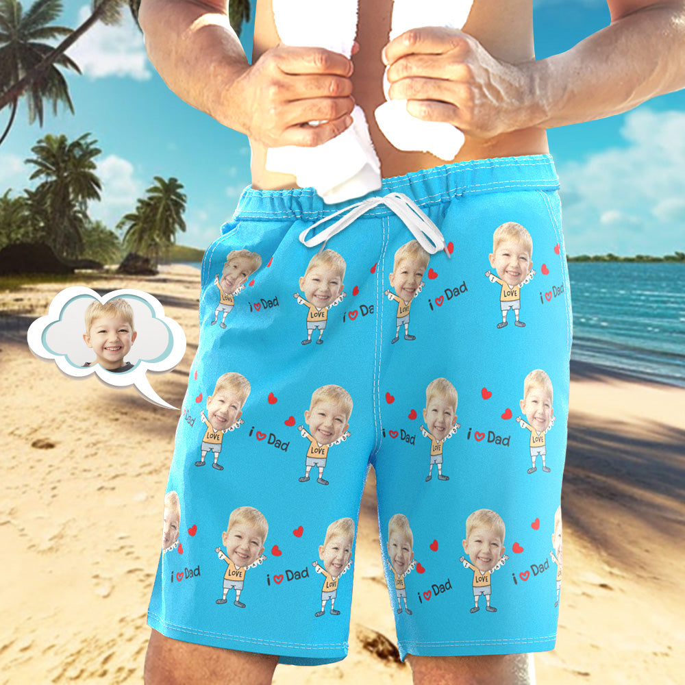 Custom Face Swim Trunks Personalized Beach Shorts Men's Casual Shorts Love Dad