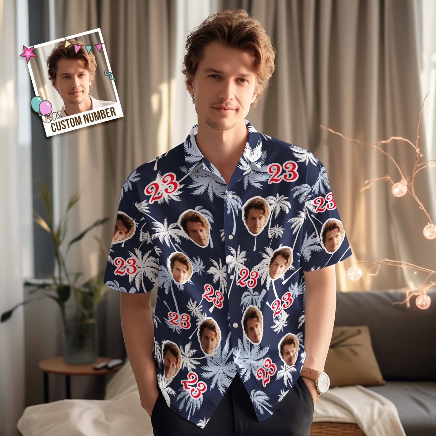 Custom Face And Number Birthday Hawaiian Shirts Red And White Coconut Tree Shirts - MyFaceBoxerUK