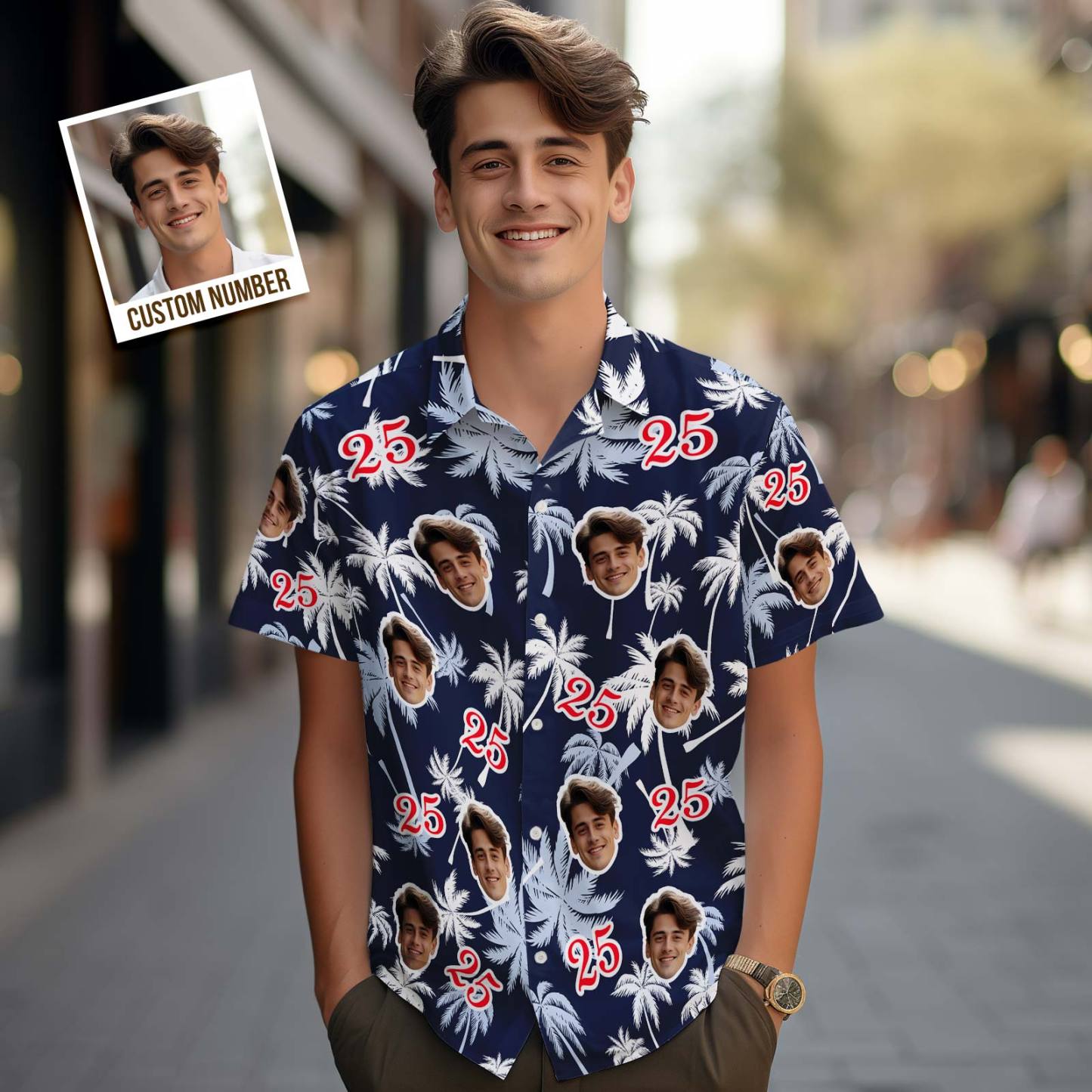Custom Face And Number Birthday Hawaiian Shirts Red And White Coconut Tree Shirts - MyFaceBoxerUK