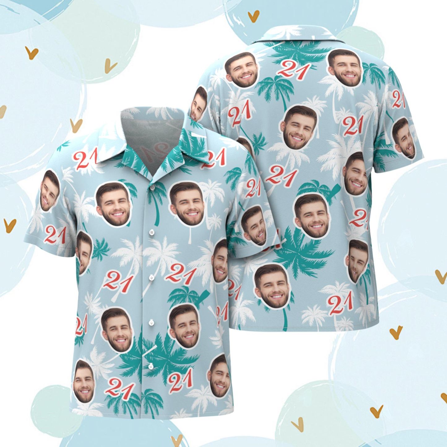 Custom Face And Number Birthday Hawaiian Shirts Red And White Coconut Tree Shirts - MyFaceBoxerUK