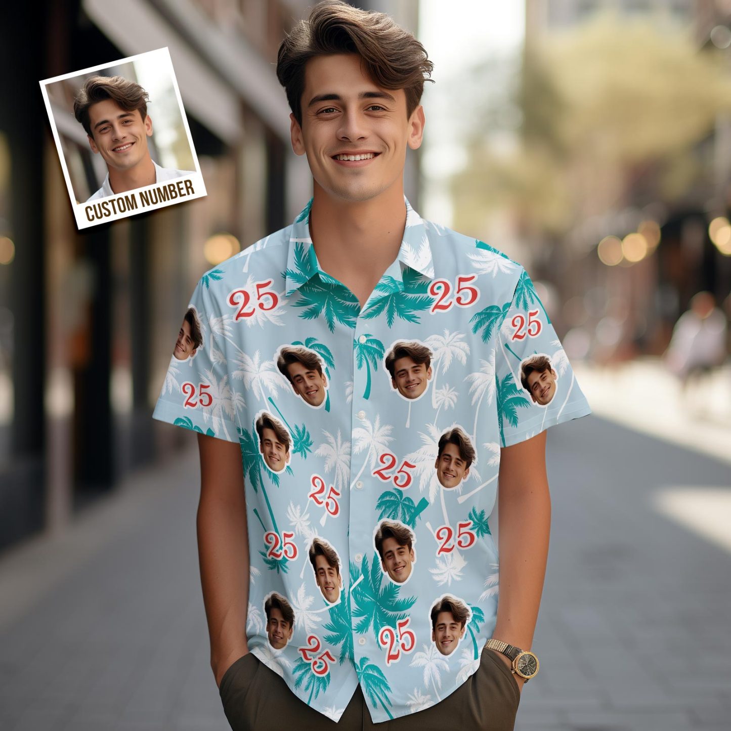 Custom Face And Number Birthday Hawaiian Shirts Red And White Coconut Tree Shirts - MyFaceBoxerUK