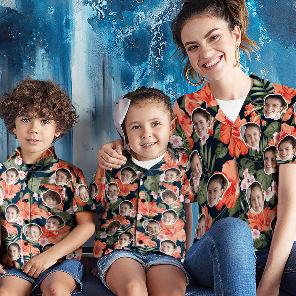 Custom Face Shirt Women's and Kids Hawaiian Shirts Aloha Flowers Mother's Day Gift - MyFaceBoxerUK