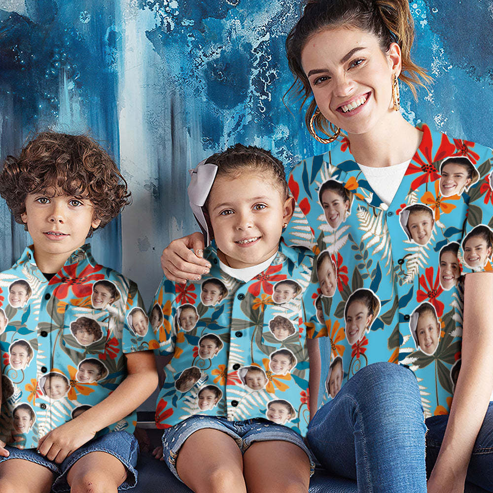 Custom Face Shirt Women's and Kids Hawaiian Shirts Short Sleeve Shirt Mother's Day Gift Hawaiian Flowers - MyFaceBoxerUK