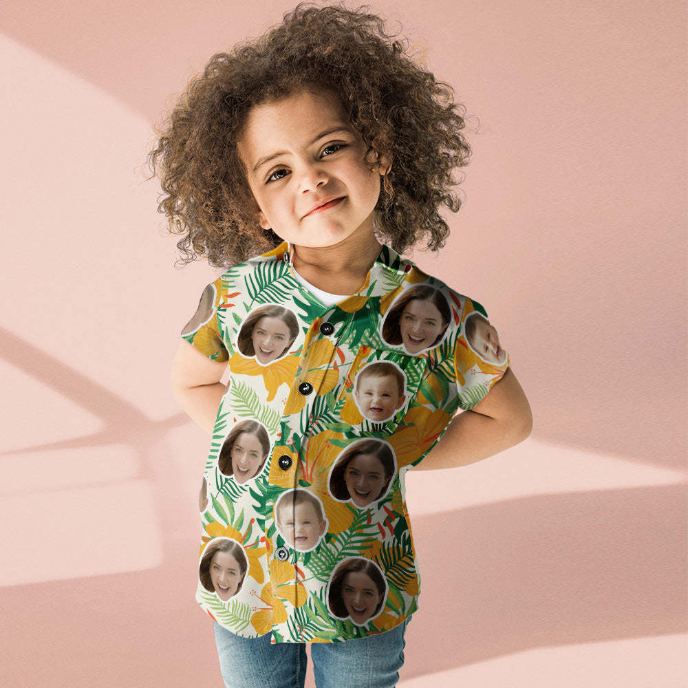 Custom Face Shirt Women's and Kids Hawaiian Shirts Short Sleeve Shirt Mother's Day Gift Yellow Flowers - MyFaceBoxerUK