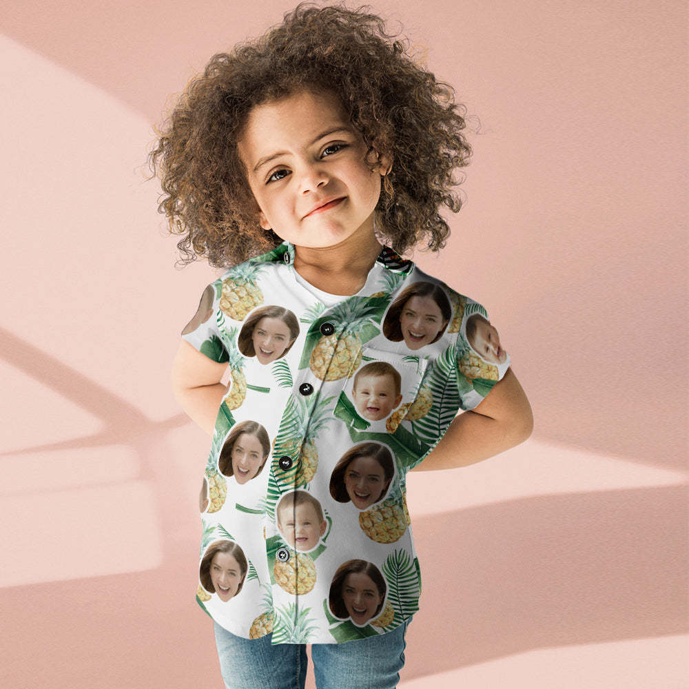 Custom Face Shirt Women's and Kids Hawaiian Shirts Short Sleeve Shirt Mother's Day Gift Pineapple - MyFaceBoxerUK