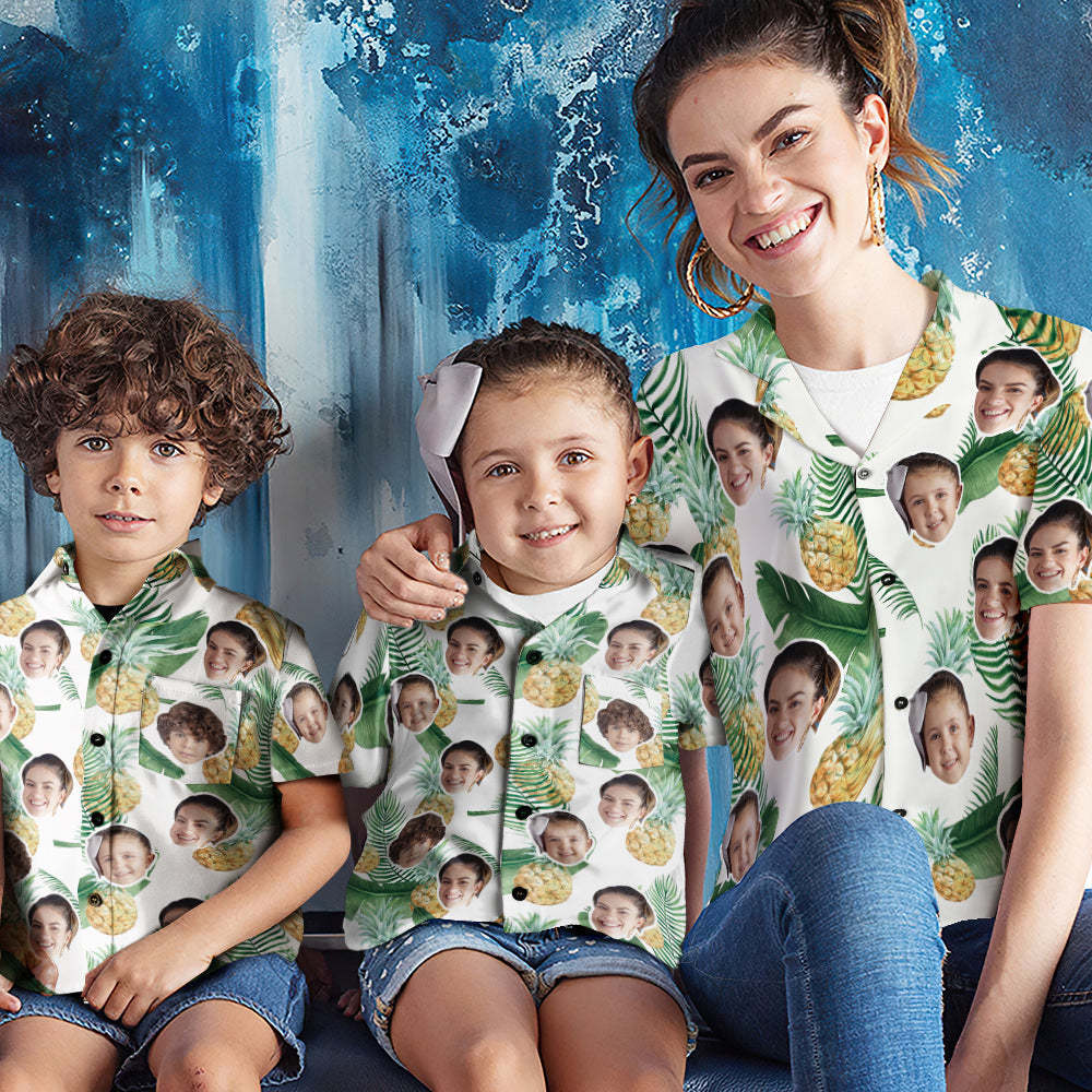 Custom Face Shirt Women's and Kids Hawaiian Shirts Short Sleeve Shirt Mother's Day Gift Pineapple - MyFaceBoxerUK