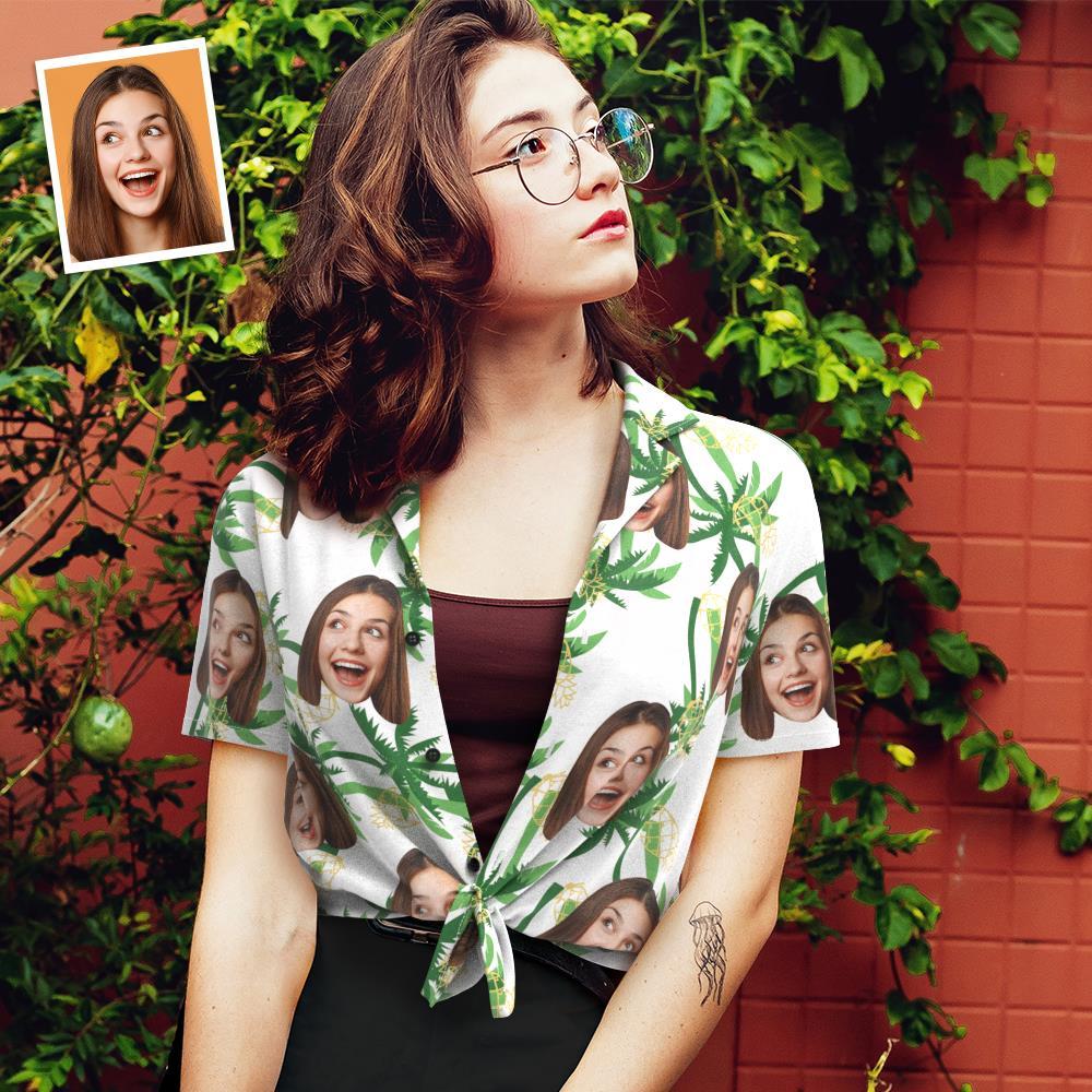 Custom Face Hawaiian Shirt for Women Personalized Women's Photo Hawaiian Shirt Gift for Her - Pineapple Party - MyFaceBoxerUK