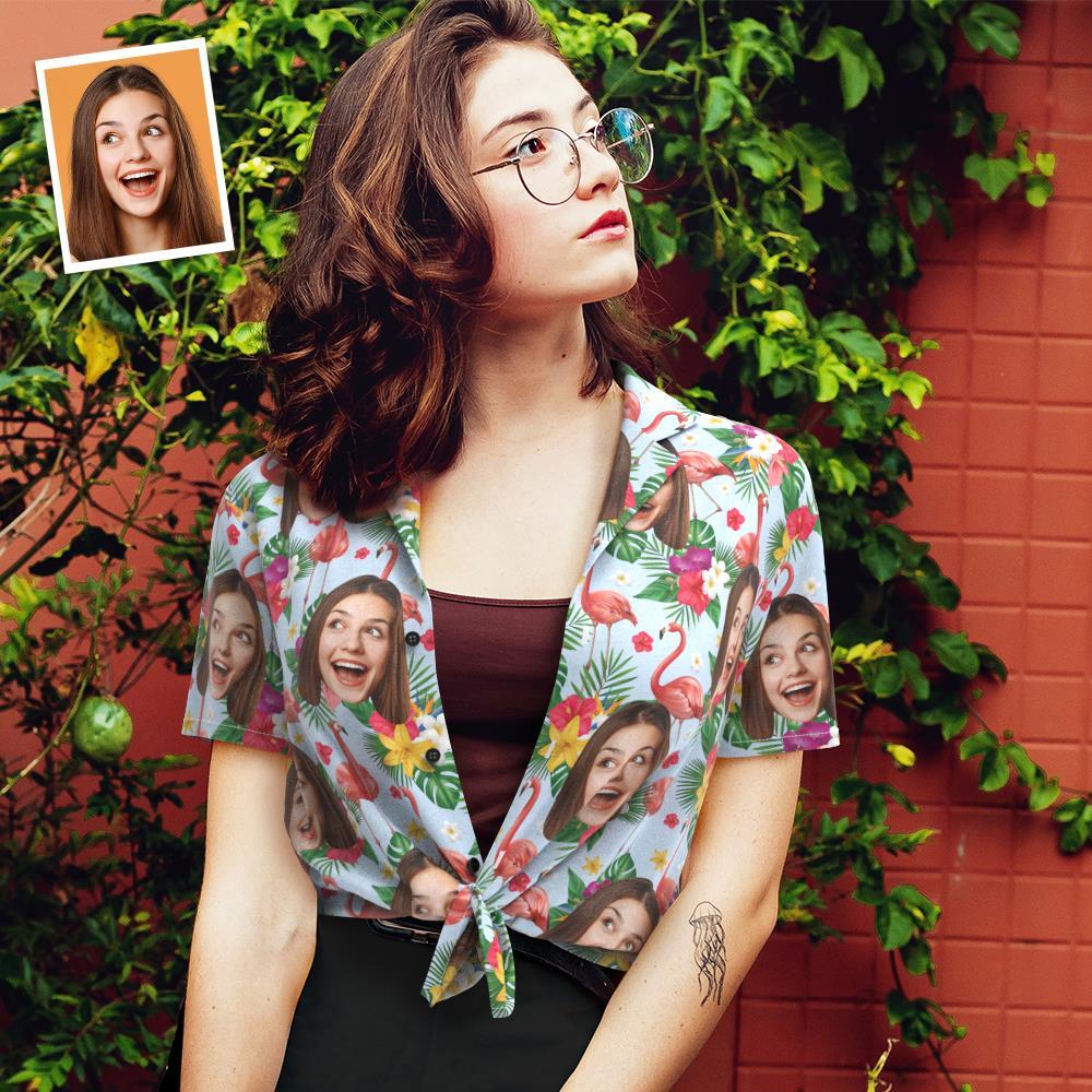 Custom Face Hawaiian Shirt for Women Personalized Women's Photo Hawaiian Shirt Gift for Her - Flirty Flamingo - MyFaceBoxerUK