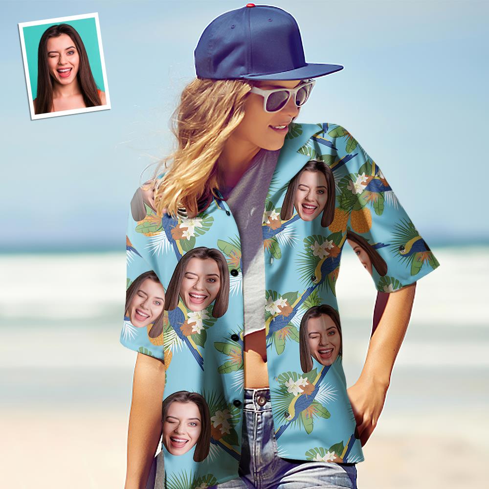 Custom Face Hawaiian Shirt for Women Personalized Women's Photo Hawaiian Shirt Gift for Her - Toucan Party