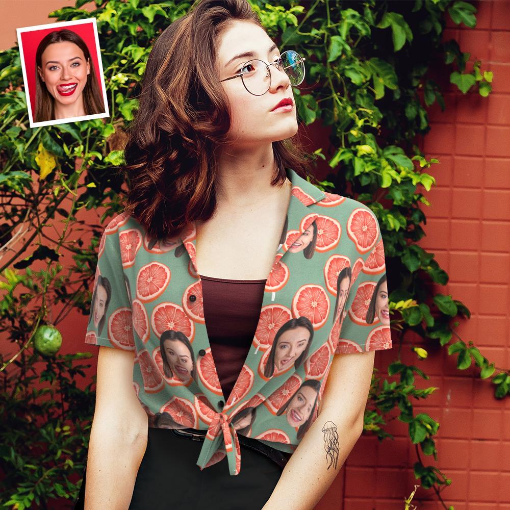 Custom Face Hawaiian Shirt for Women Personalized Women's Photo Hawaiian Shirt Gift for Her - Groovy Grapefruit - MyFaceBoxerUK