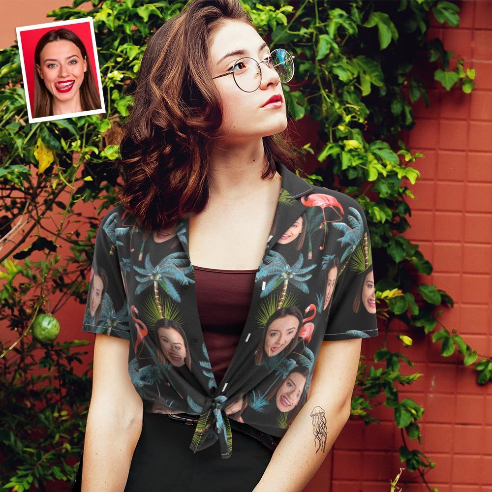 Custom Face Hawaiian Shirt for Women Personalized Women's Photo Hawaiian Shirt Gift for Her - Flamingo Nights - MyFaceBoxerUK