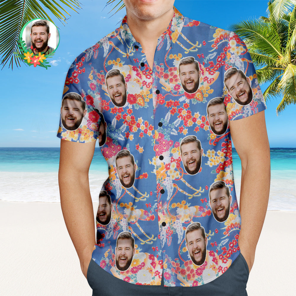 Custom Face Hawaiian Shirt Flower Clusters Personalized Shirt with Your Photo	 - MyFaceBoxerUK