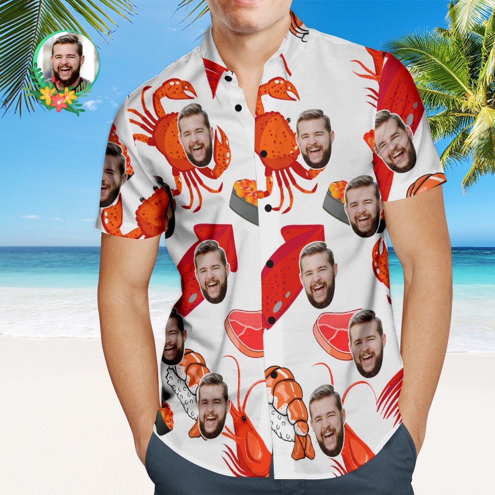 Custom Face Hawaiian Shirt Lobster Sushi Personalized Face Shirt	 - MyFaceBoxerUK