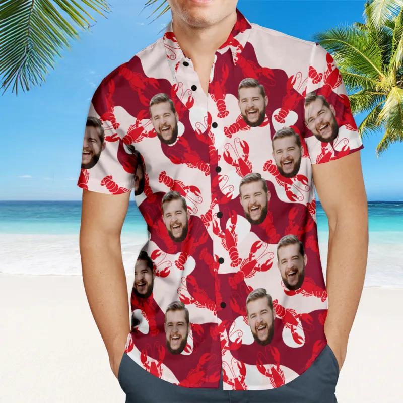 Custom Face Hawaiian Shirt Lobster Style Personalized Face Shirt	 - MyFaceBoxerUK