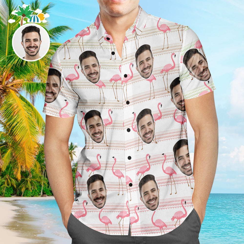 Custom Face Hawaiian Shirt Flamingo Paradise Personalized Aloha Beach Shirt For Men	 - MyFaceBoxerUK