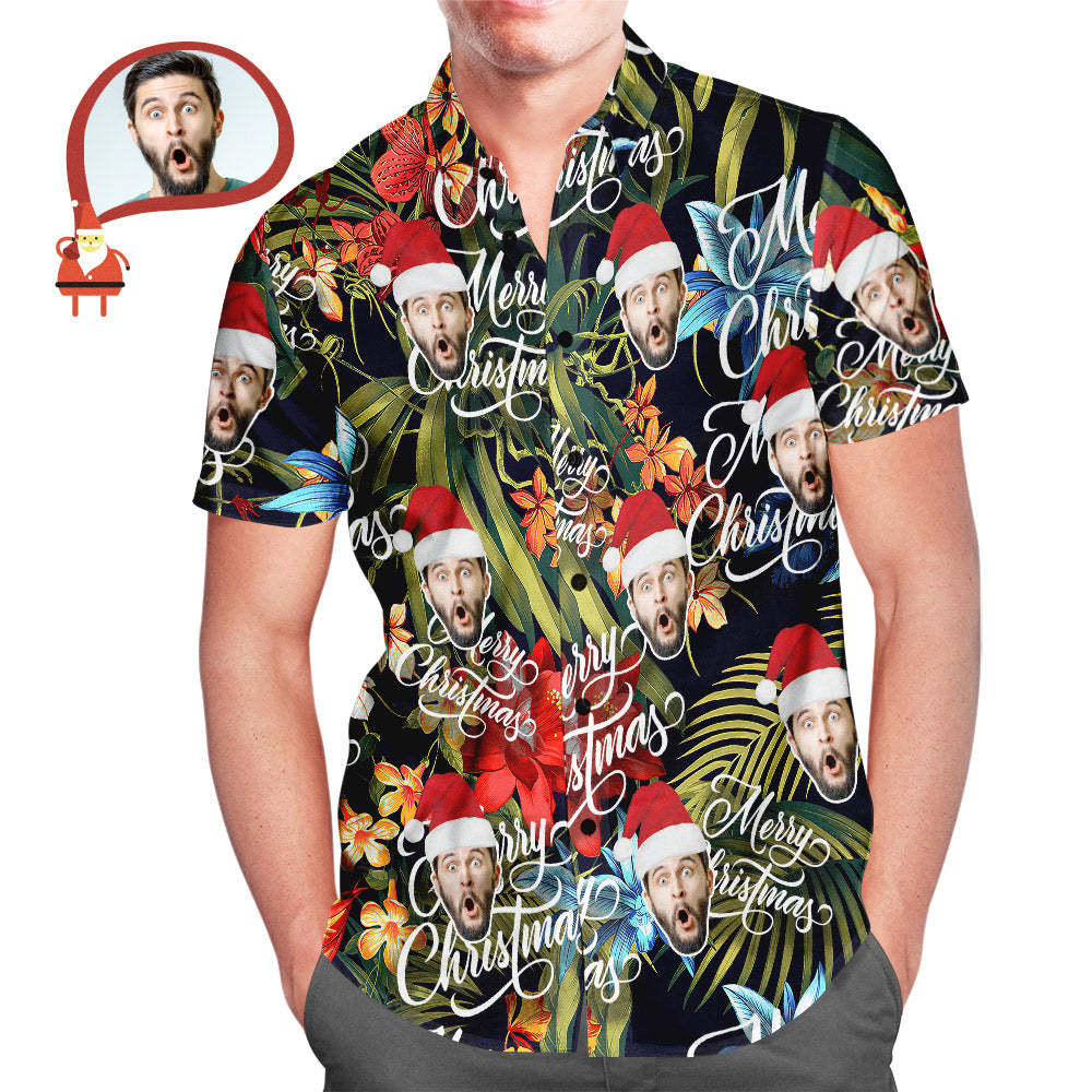 Men's Custom Face Merry Christmas All Over Print Fun Christmas Hawaiian Shirts Gift for Men - MyFaceBoxerUK