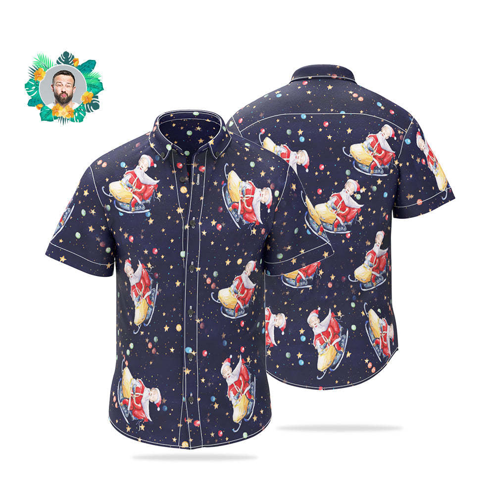 Custom Face Hawaiian Shirt Personalised Santa Claus Funny Christmas Shirts For Men - MyFaceBoxerUK