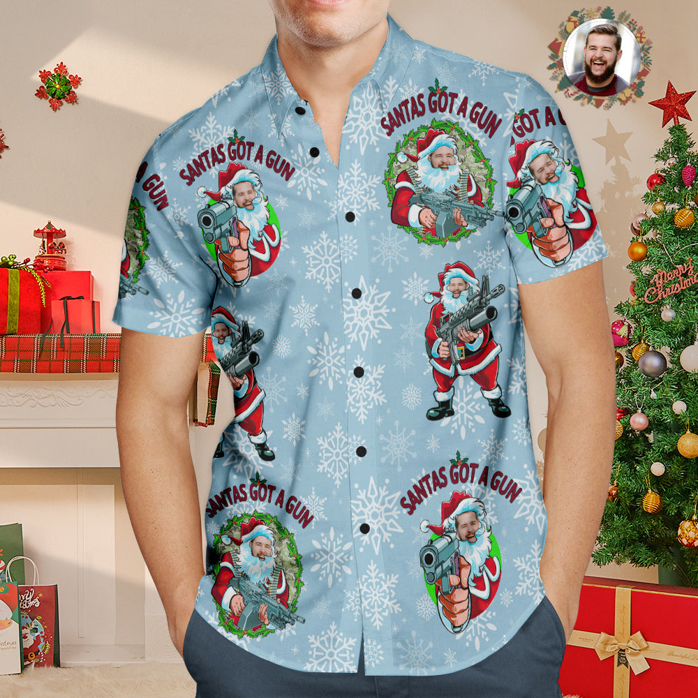 Custom Face Hawaiian Shirt Personalised Photo Funny Santa Claus Christmas Shirt With Machine Gun	 - MyFaceBoxerUK