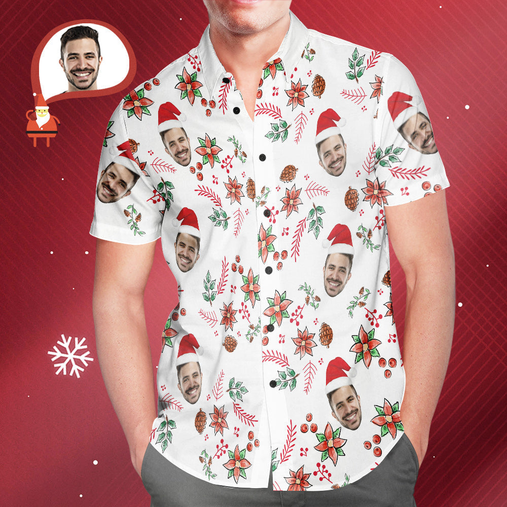 Custom Face Christmas Pattern Hawaiian Shirts Funny Personalised Photo Hawaiian Shirt For Men	 - MyFaceBoxerUK