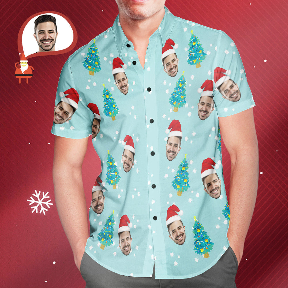 Custom Face Christmas Tree Hawaiian Shirts Personalised Photo Shirts Gift For Men	 - MyFaceBoxerUK
