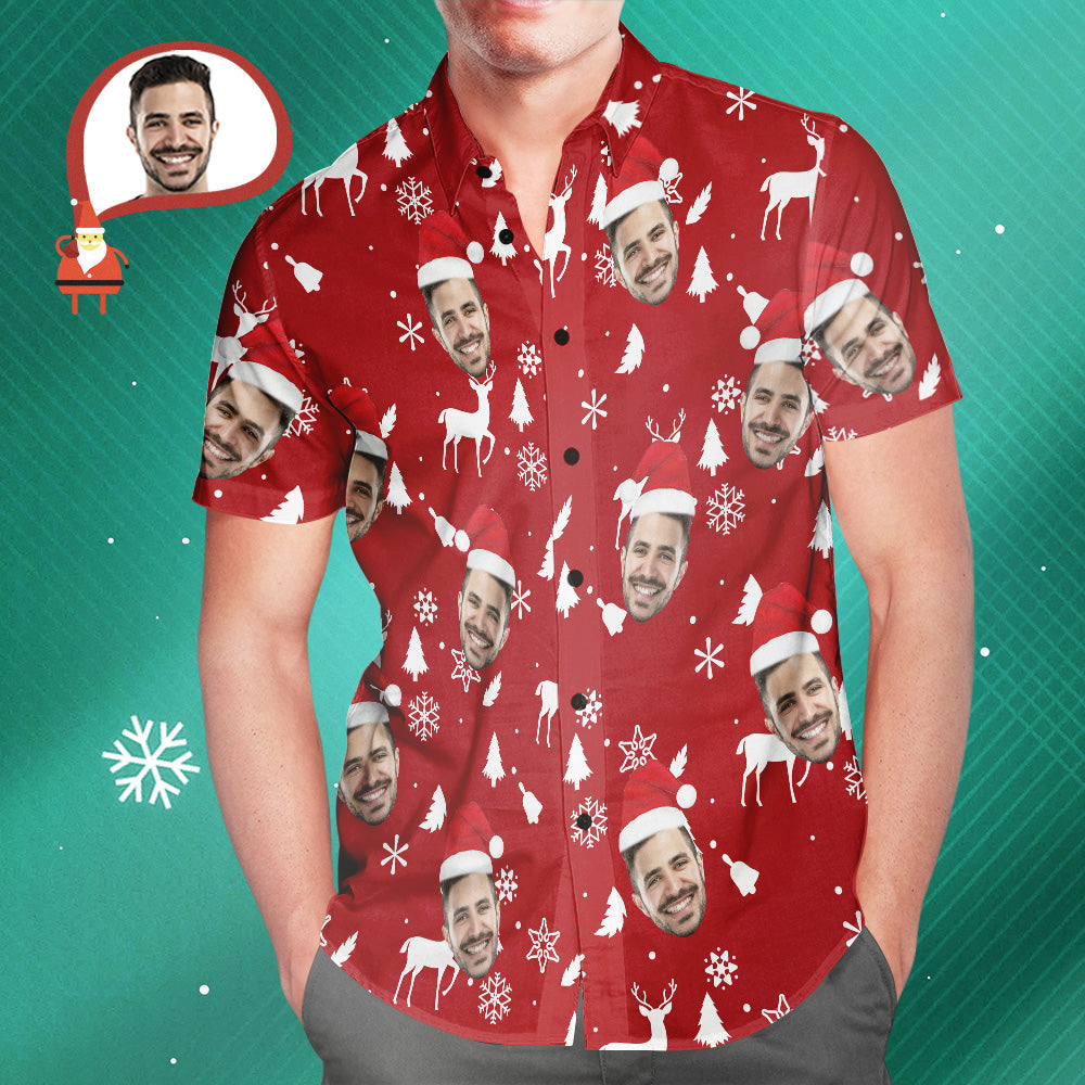 Custom Face Christmas Red Hawaiian Shirts Personalised Photo Shirts Gift For Men	 - MyFaceBoxerUK