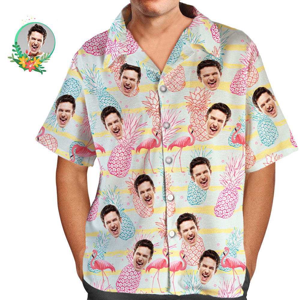 Custom Face Hawaiian Shirt Flamingo and Pineapple Men's All Over Print Aloha Shirt - MyFaceBoxerUK