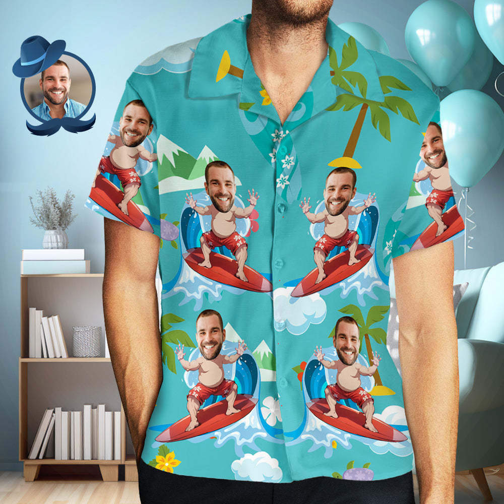 Custom Face Hawaiian Shirt for Man Aloha Summer Shirt Happy Surfing Father's Day Gift - MyFaceBoxerUK