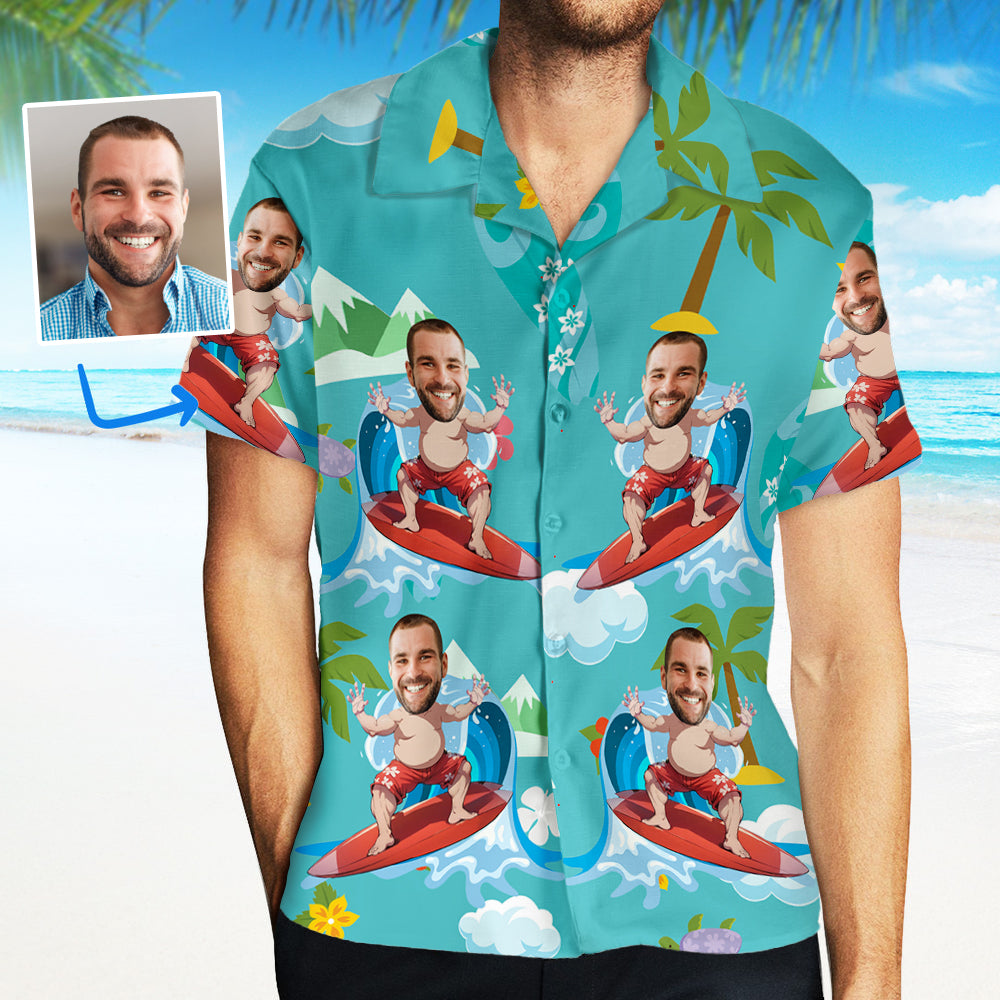 Custom Face Hawaiian Shirt for Man Aloha Summer Shirt Happy Surfing Father's Day Gift