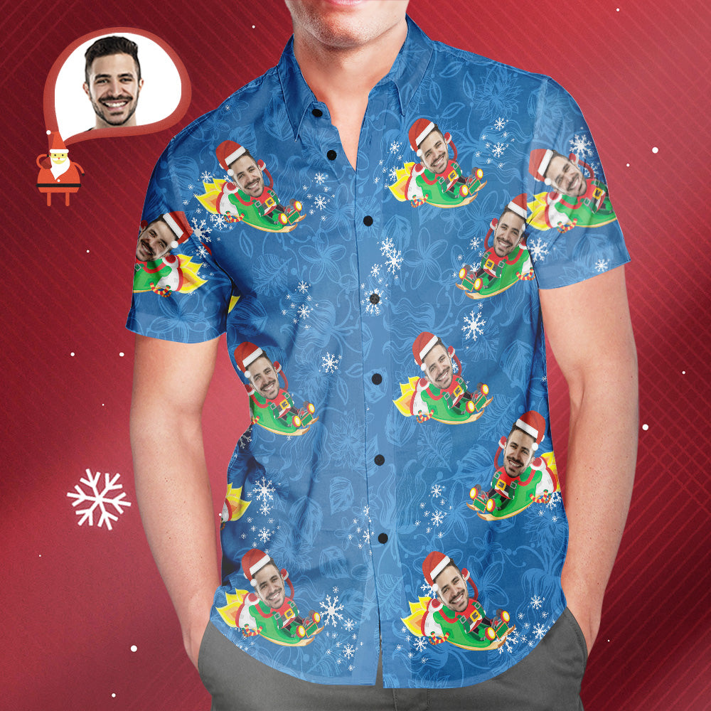 Men's Custom Face Hawaiian Shirt Funny Santa Claus Hawaiian Shirt Christmas Gift	 - MyFaceBoxerUK
