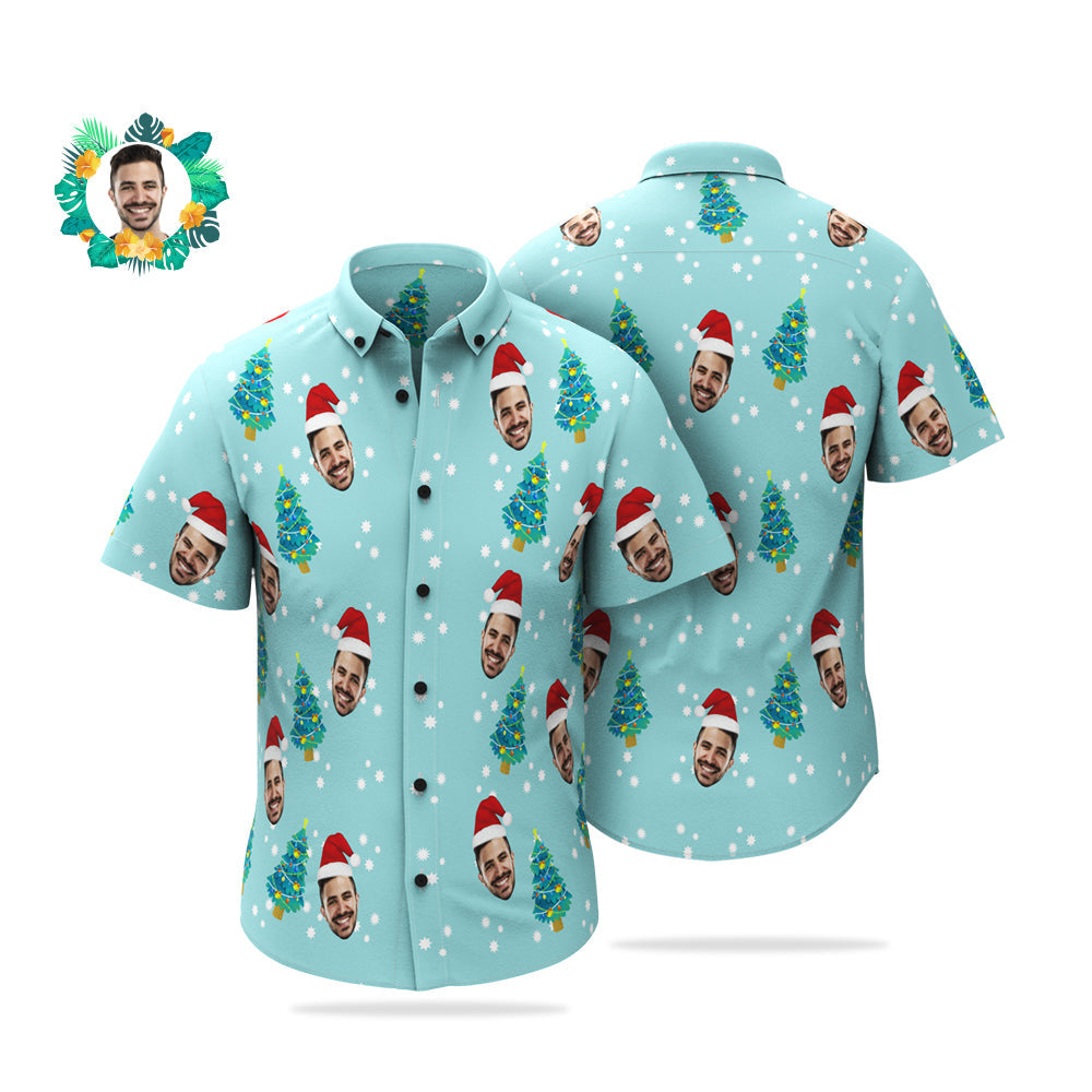 Custom Face Christmas Tree Hawaiian Shirts Personalised Photo Shirts Gift For Men	 - MyFaceBoxerUK