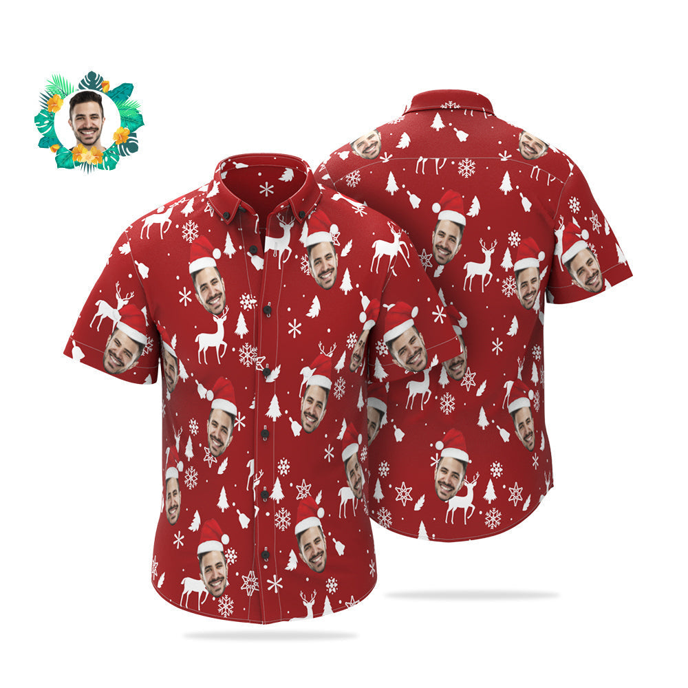 Custom Face Christmas Red Hawaiian Shirts Personalised Photo Shirts Gift For Men	 - MyFaceBoxerUK