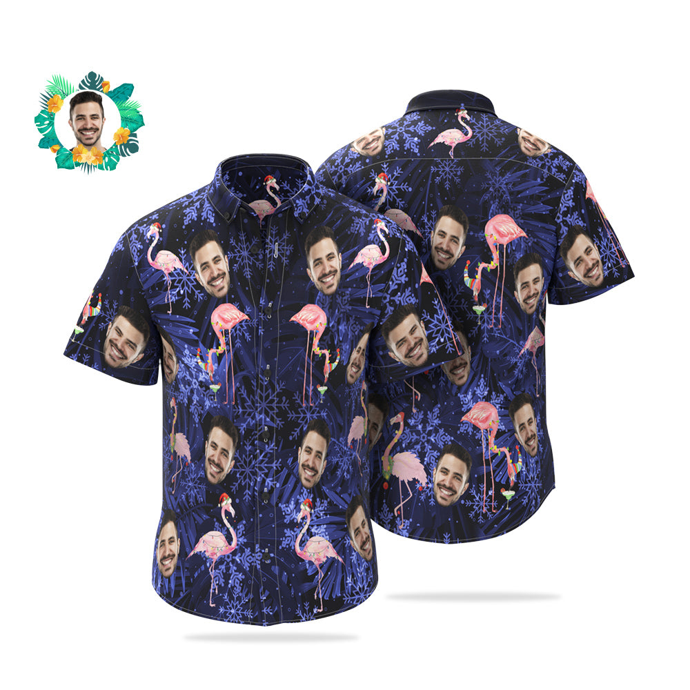 Custom Face Hawaiian Shirts Personalised Photo Flamingo On Christmas Shirt For Men	 - MyFaceBoxerUK