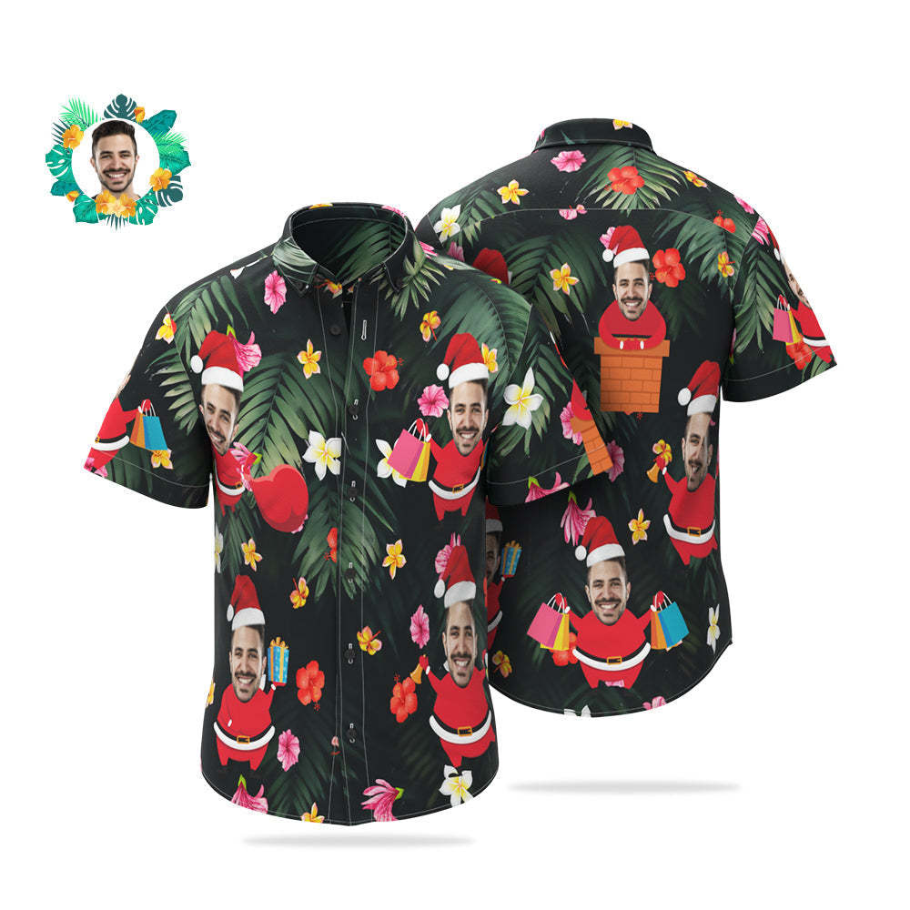 Custom Face Hawaiian Shirts Personalised Photo Santa Claus Christmas Shirt For Men - MyFaceBoxerUK
