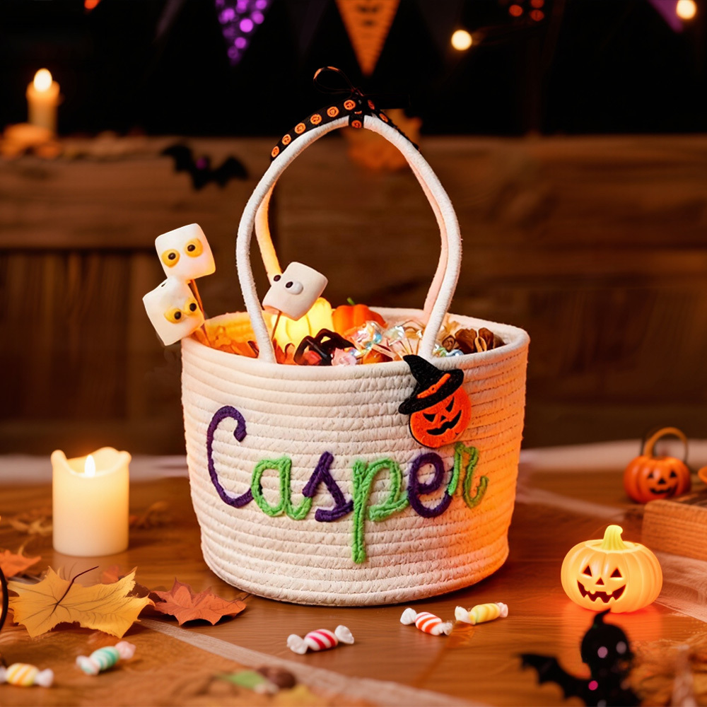 Personalized Halloween Cotton Basket Custom Name Trick-or-Treat Bag Custom Baby Shower Name Basket,Toys Storage Nursery Gift Pet Basket - MyfaceboxerUK