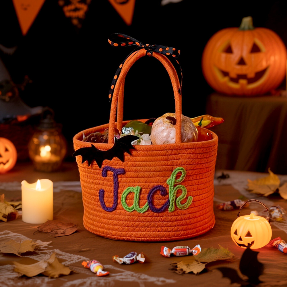 Personalized Halloween Cotton Basket Custom Name Trick-or-Treat Bag Custom Baby Shower Name Basket,Toys Storage Nursery Gift Pet Basket - MyfaceboxerUK