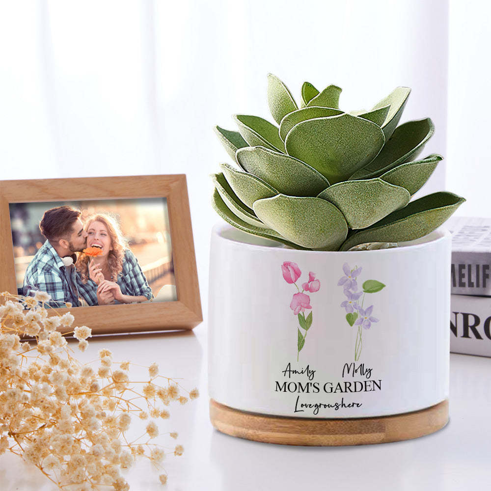 Custom Birth Flowers Planter Pot Personalized Name Ceramic Succulent Plant Pot - MyFaceBoxerUK