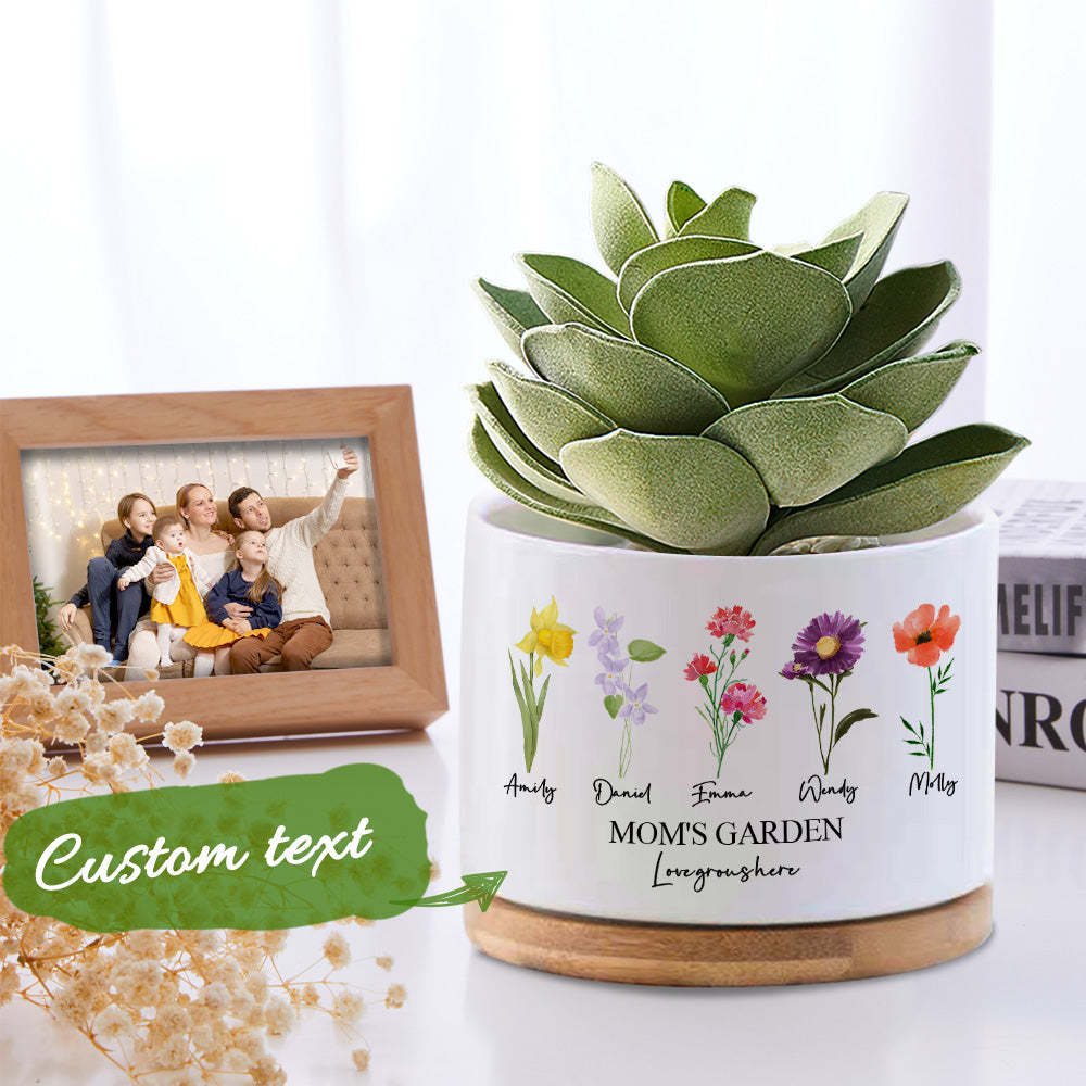 Custom Birth Flowers Planter Pot Personalized Name Ceramic Succulent Plant Pot - MyFaceBoxerUK