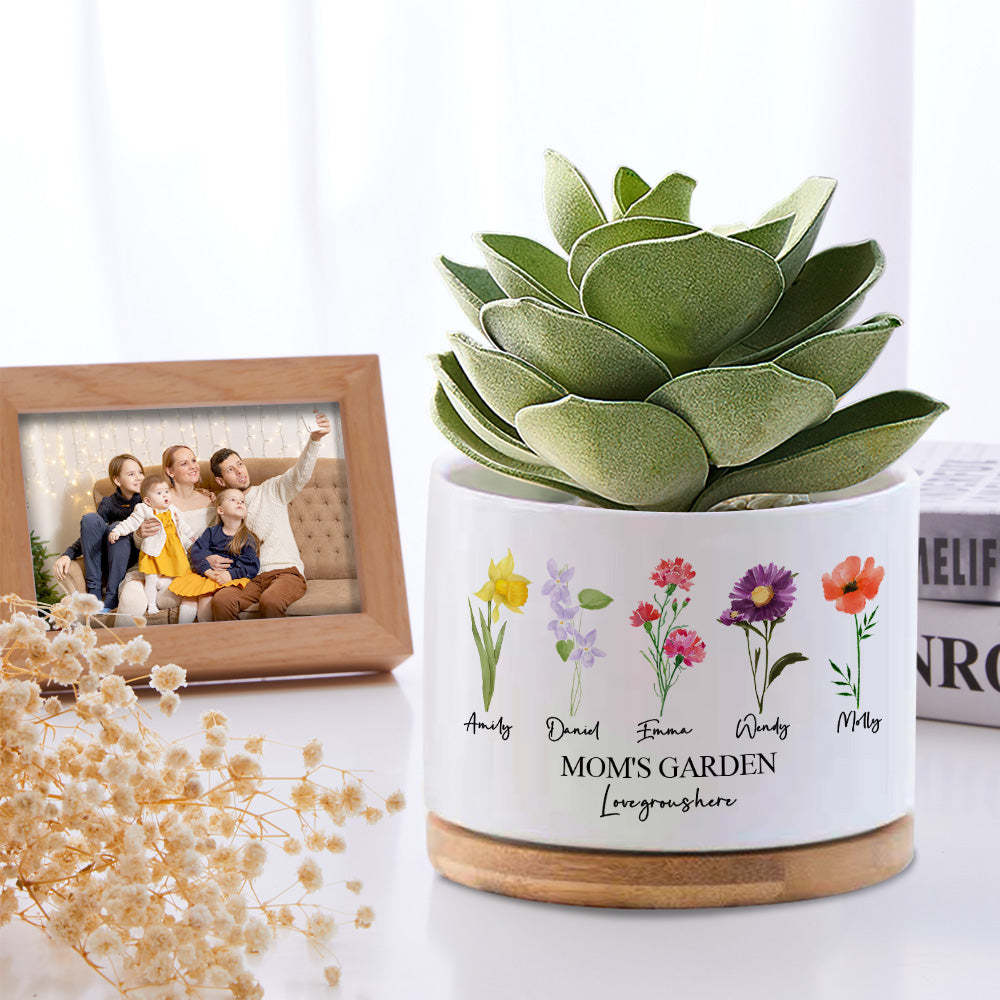 Custom Birth Flowers Planter Pot Personalized Name Ceramic Succulent Plant Pot - MyFaceBoxerUK