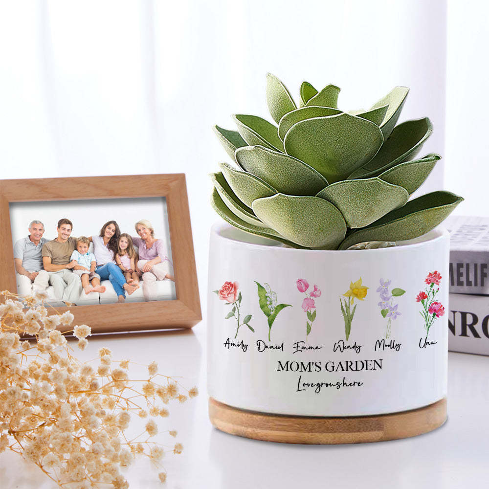 Custom Birth Flowers Planter Pot Personalized Name Ceramic Succulent Plant Pot - MyFaceBoxerUK