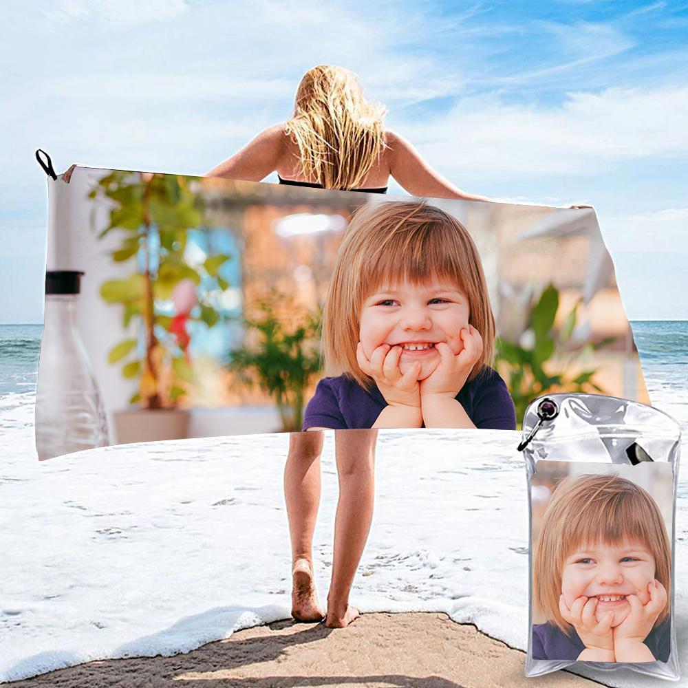 Horizontal Personalised Bath Towels Custom Photo Beach Towels Quick-dry Ultrafine Fiber Cute Baby Gifts for Newborn - MyFaceBoxerUK