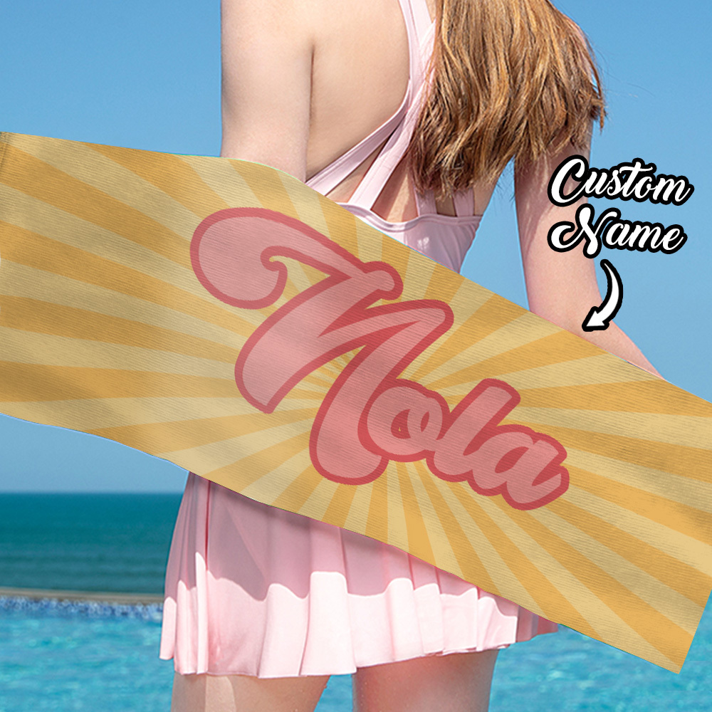 RETRO Style Personalized Beach Towel Personalized Name Bath Towel Custom Beach Towel With Name Outside Birthday Vacation Gift - MyFaceBoxer