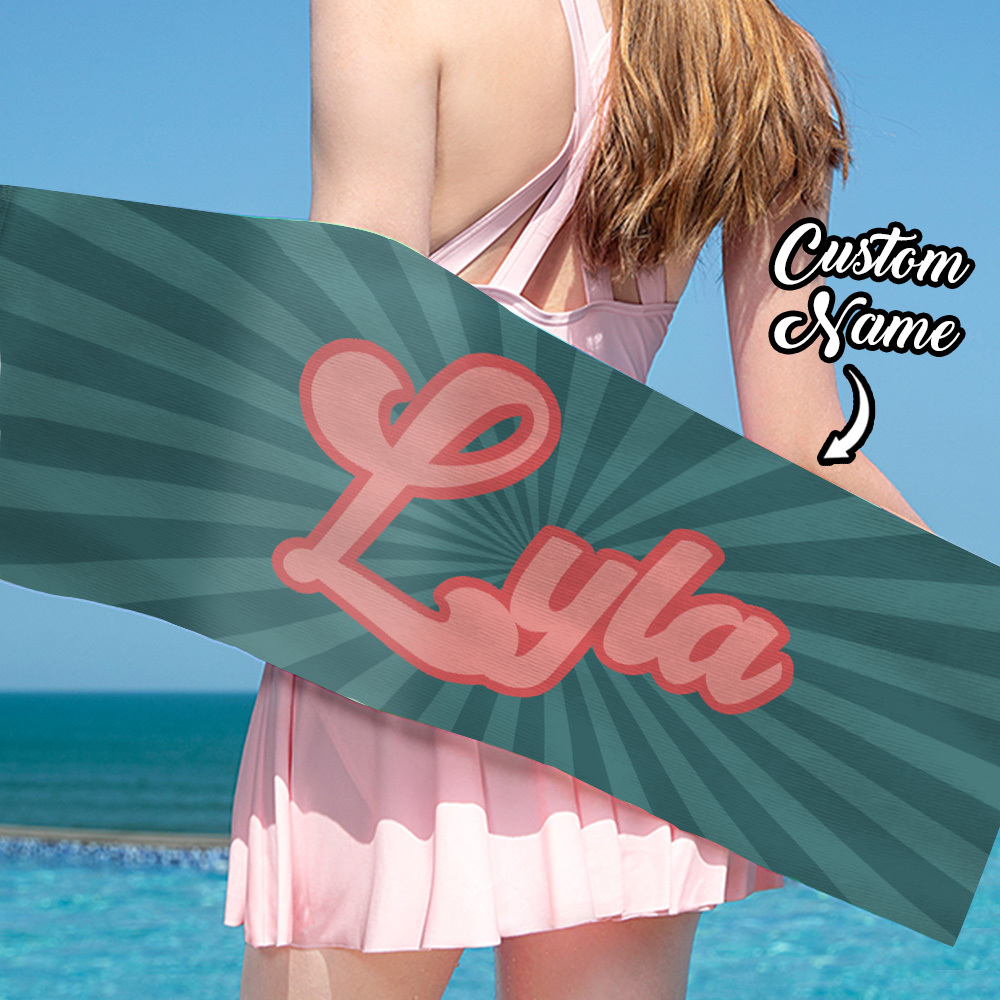 RETRO Style Personalized Beach Towel Personalized Name Bath Towel Custom Beach Towel With Name Outside Birthday Vacation Gift - MyFaceBoxer