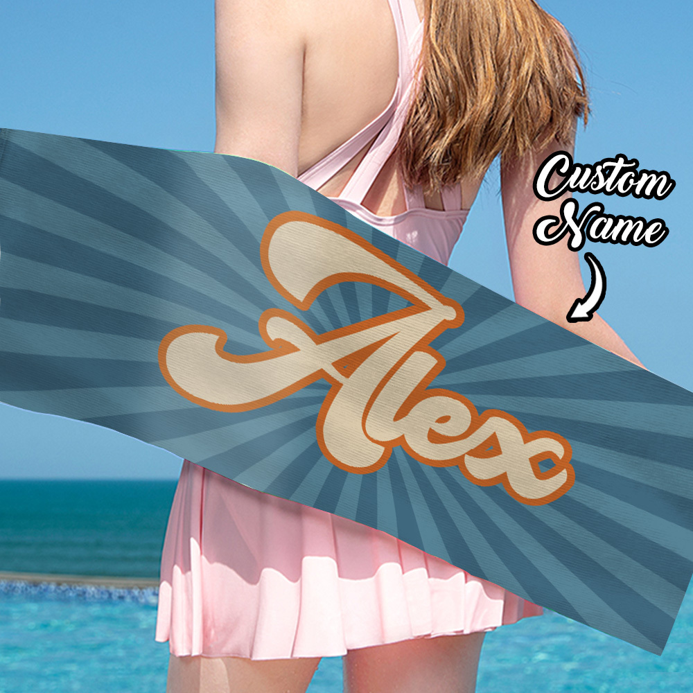 RETRO Style Personalized Beach Towel Personalized Name Bath Towel Custom Beach Towel With Name Outside Birthday Vacation Gift - MyFaceBoxer