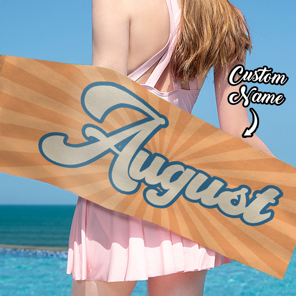 RETRO Style Personalized Beach Towel Personalized Name Bath Towel Custom Beach Towel With Name Outside Birthday Vacation Gift - MyFaceBoxer