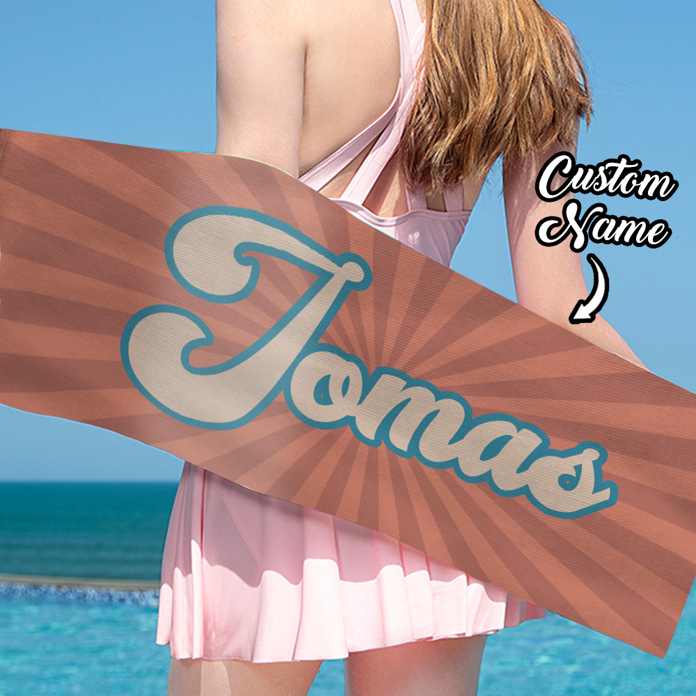 RETRO Style Personalized Beach Towel Personalized Name Bath Towel Custom Beach Towel With Name Outside Birthday Vacation Gift - MyFaceBoxer