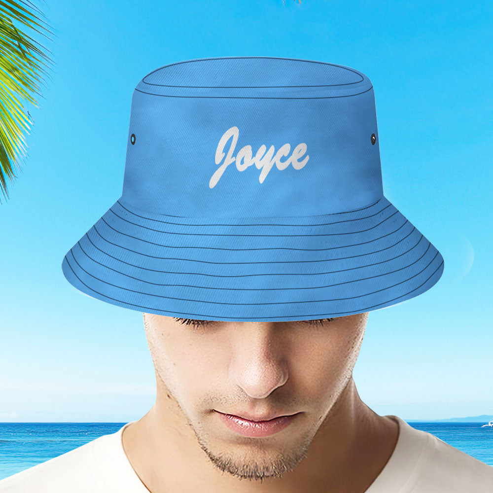 Custom Bucket Hat Unisex Bucket Hat with Text Personalize Wide Brim Outdoor Summer Cap Hiking Beach Sports Hats Gift for Lover Blue	 - MyFaceBoxerUK