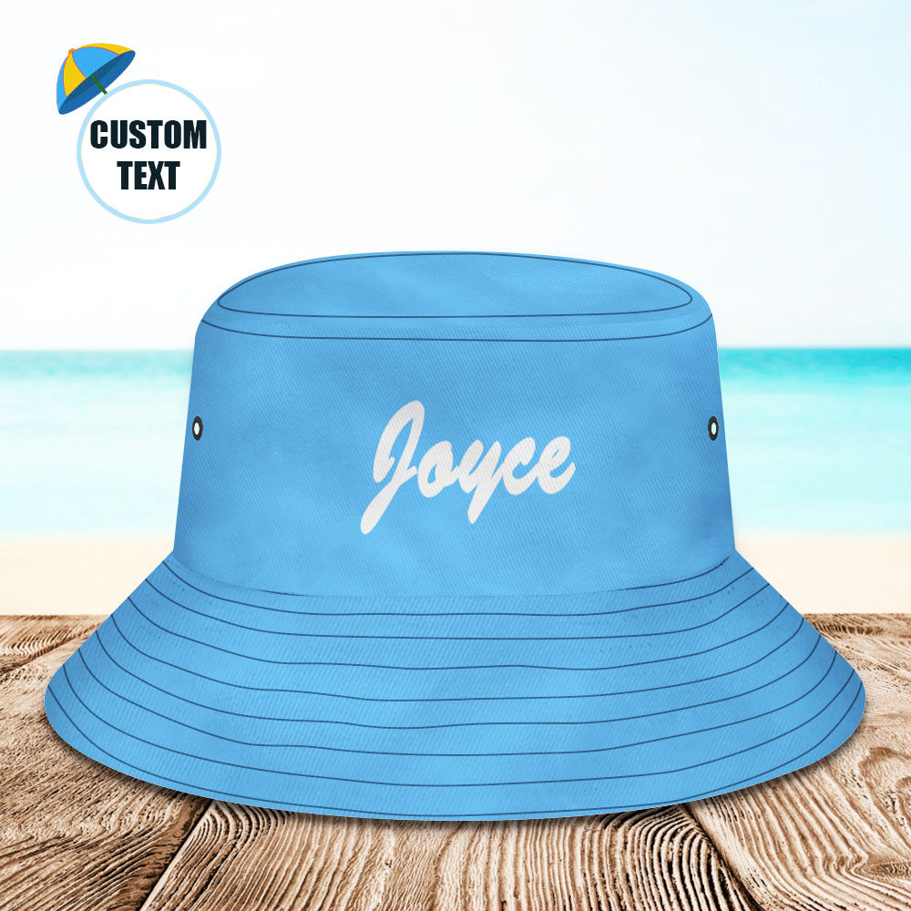 Custom Bucket Hat Unisex Bucket Hat with Text Personalize Wide Brim Outdoor Summer Cap Hiking Beach Sports Hats Gift for Lover Blue	 - MyFaceBoxerUK