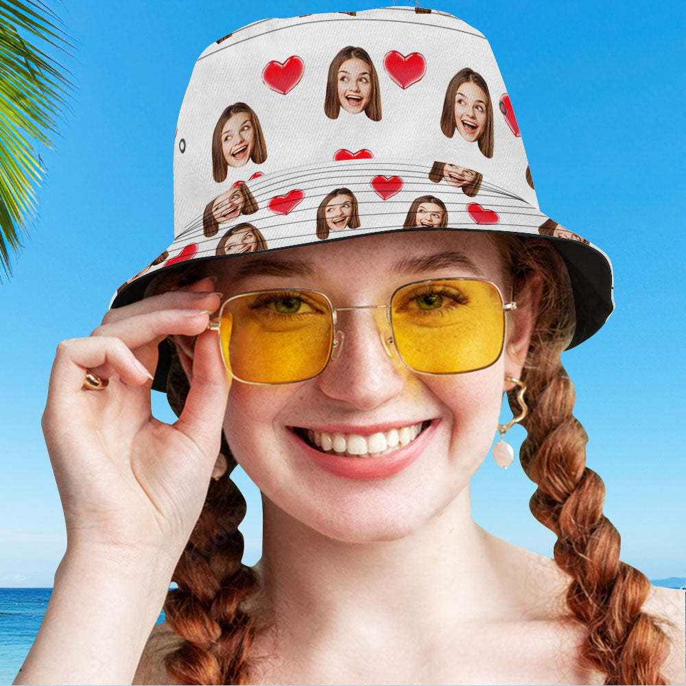 Custom Your Photo Face And Pet Summer Bucket Hat Fisherman Hat - Heart White - MyFaceBoxerUK