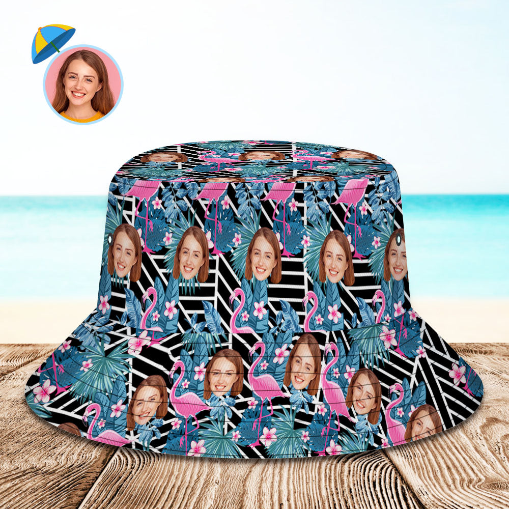 Custom Bucket Hat Unisex Face Bucket Hat Personalize Wide Brim Outdoor Summer Cap Hiking Beach Sports Hats Gift for Lover - Flamingo	 - MyFaceBoxerUK